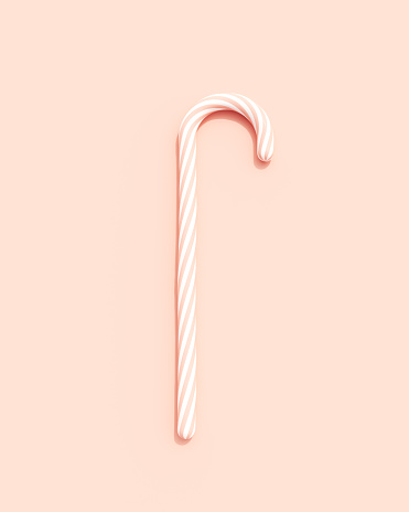 Rose pink candy cane pastel white stripes modern Christmas ornaments decorated background 3d illustration render digital rendering