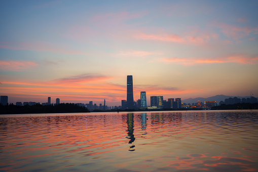 City reflection at dusk