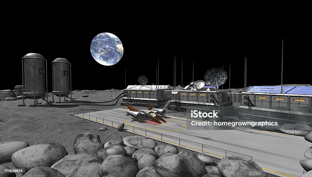 Luna base - Foto stock royalty-free di Paesaggio lunare