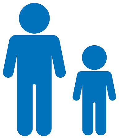 Blue pictogram of parent-child
