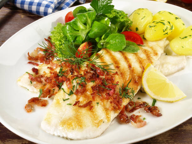 istock Grilled Plaice Fish Fillet with Bacon 1746376273