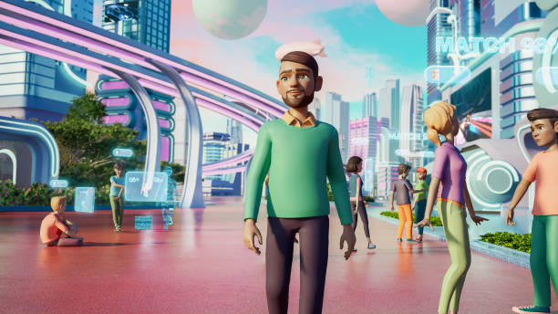 istock Digital Metaverse Avatar Of Indian Man Walking Inside Immersive 3D World. Enthusiast Exploring Next Generation Social Media Experience. Online Universe For Connecting With Friends, Working. 3D Render 1746378560