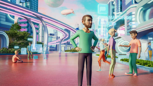 istock Digital Metaverse Avatar Of Indian Man Walking Inside Immersive 3D World. Enthusiast Exploring Next-Gen Social Media Experience. Online Universe For Connecting With Friends, Working. 3D Render 1746378644