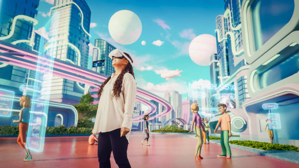 istock Portrait of a Creative Black Female Wearing a Virtual Reality Headset in a Digital Studio. African American Woman Walking in 3D Digital VR World with Online Users Playing a Social Network Game. 1746378732