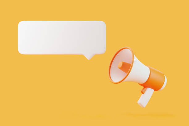 istock Cartoon megaphone with notification speech bubble on orange background 1746378778