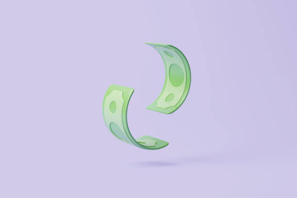 istock Green paper banknotes isolated on purple background 1746378829