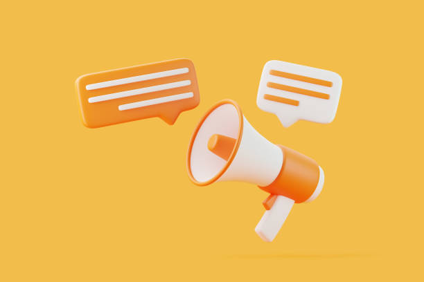 istock Cartoon megaphone with notification speech bubble on orange background 1746378861