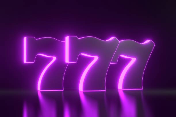 istock Three lucky sevens with neon purple lights on black background 1746378926