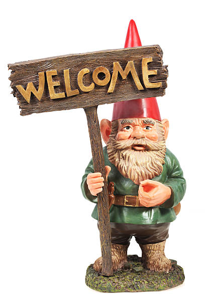 Welcome Garden Gnome Welcome Garden Gnome on a white background. garden feature stock pictures, royalty-free photos & images
