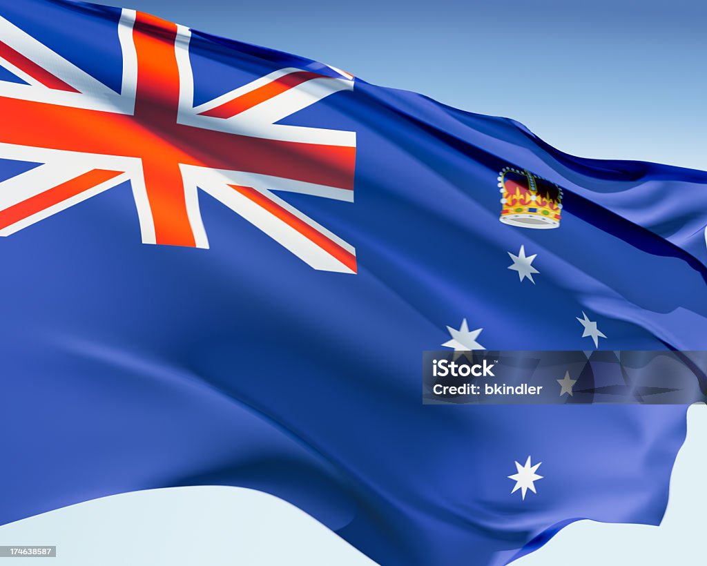 Flag of Victoria (Australia) Victorian flag waving in the wind. Elaborate rendering including motion blur and even a fabric texture (visible at 100%). Flag Stock Photo