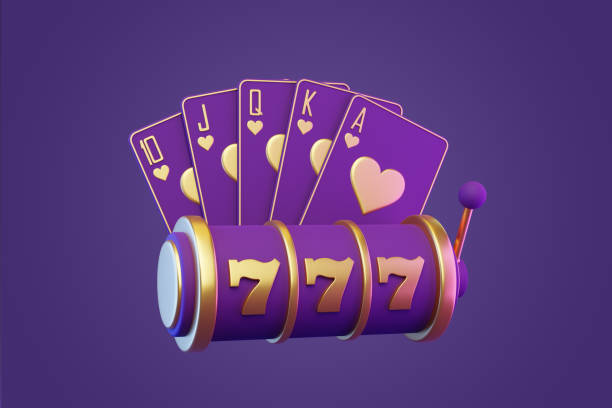 istock Slot machine with playing cards on a purple background 1746388445