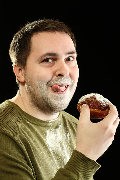 Funny guy with donut. stock photo