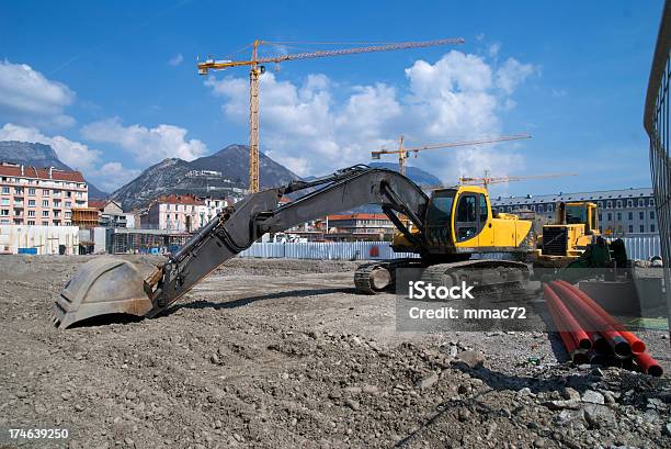 Foto de Construção Site e mais fotos de stock de Amarelo - Amarelo, Azul, Buldôzer