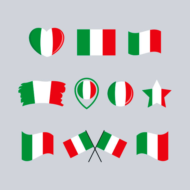 Italy flag icon set vector isolated on a gray background Italian Flag graphic design element. Flag of Italy symbols collection. Set of Italy flag icons in flat style italy flag drawing stock illustrations