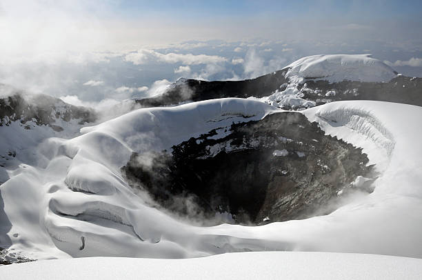 Cotopaxi Volcanic Crater "Landscape view into the steamy crater of Cotopaxi Volcano in Ecuador, the highest active volcano on earth." cotopaxi photos stock pictures, royalty-free photos & images