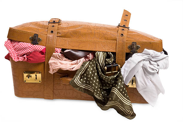 Overstuffed brown textured luggage