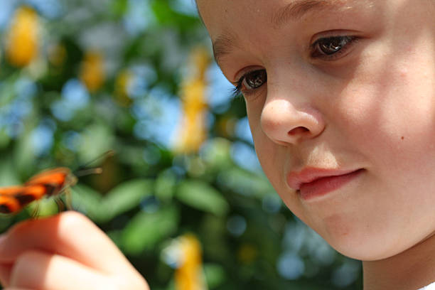 istock Young boy with butterfly sitting on his finger 174640664