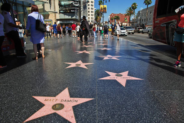 Alley of stars in Hollywood, Los Angeles, California, USA Los Angeles, United States - 15 Jul 2017: Alley of stars in Hollywood, Los Angeles, California, USA beverly blvd stock pictures, royalty-free photos & images