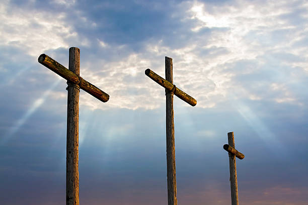 Three Crosses and Glorious Light stock photo