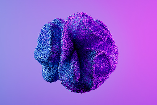 Abstract shape with particles on neon background. Digitally generated image.