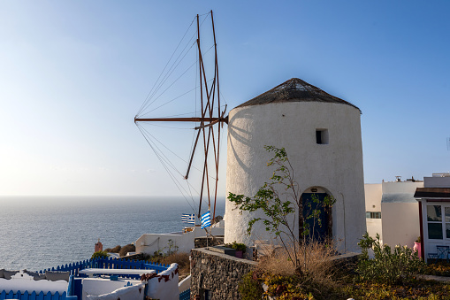 Greek landscape with old windmill at Santorini, Greece