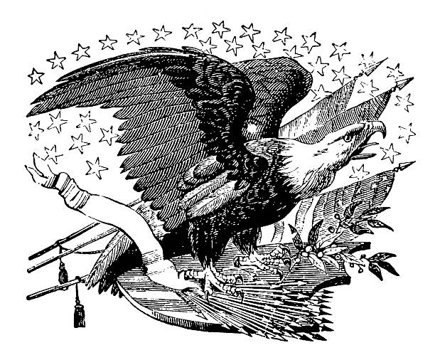 American Eagle with Flags (XXXL) "Old patriotic engraving of the American eagle and flags. Published by Benson J. Lossing in An Outline History of the United States (New York, Sheldon & Company, 1878). CLICK ON THE LINKS BELOW FOR HUNDREDS MORE SIMILAR IMAGES:" american culture illustrations stock illustrations