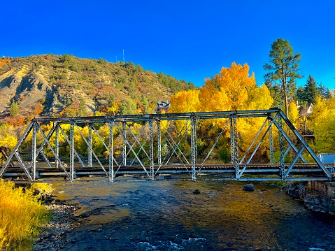 Beautiful Fall Foliage Season, Animas River Bridge,  Durango, Colorado