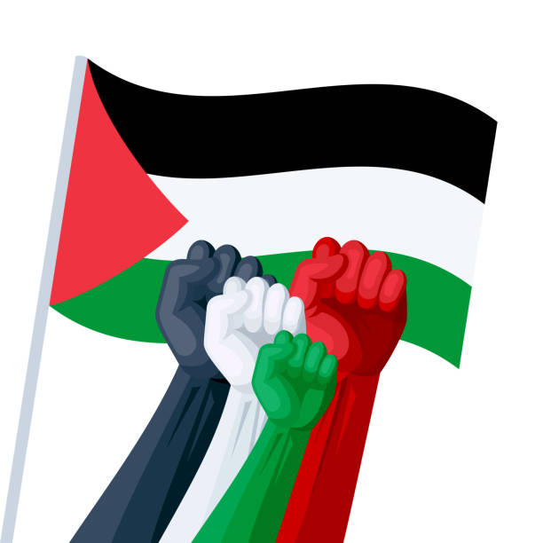 Protest on the street. Protest on the street. palestinian flag stock illustrations