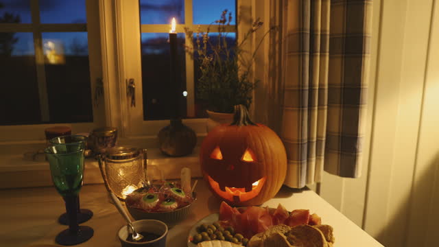 Night Halloween Feast In Countryside with Mountain View