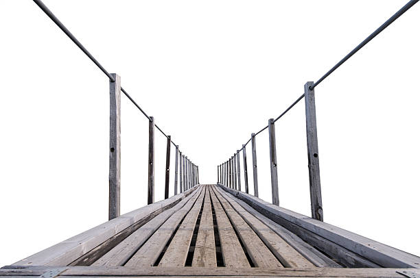 Wooden bridge isolated on white stock photo