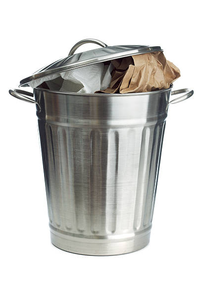 istock Full Garbage Can, Overflowing Open Metal Lid Isolated on White 174647112