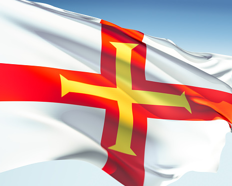 Guernsey flag waving in the wind. Elaborate rendering including motion blur and even a fabric texture (visible at 100%).