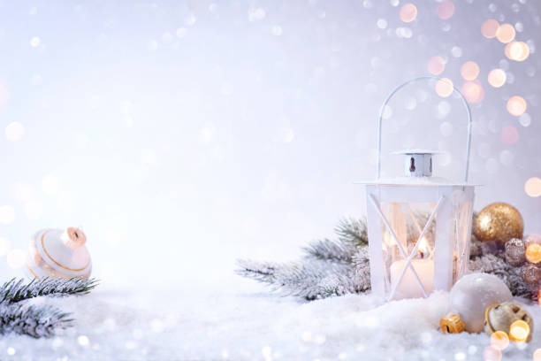 istock Winter decoration background with Christmas lantern and New Year decor elements 1746479673
