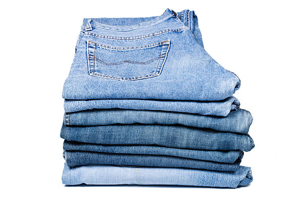 istock Denim blue jeans trousers, isolated on white 174649090