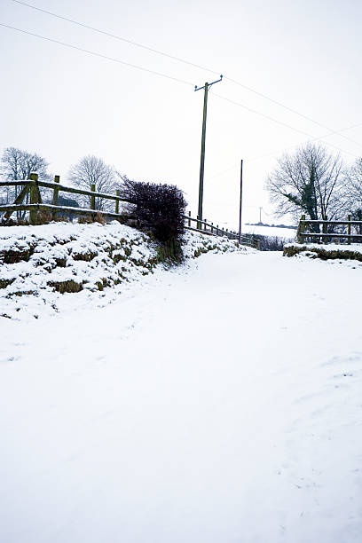 A country lane in Pembrokeshire hidden beneath virgin snow.