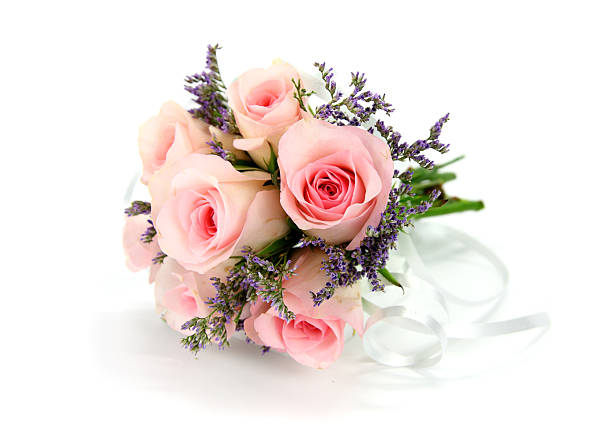 istock Pink rose posy or bouquet with silver ribbon 174649815