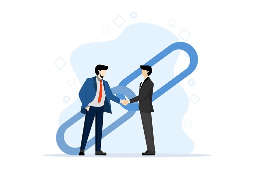 handshake concept, link as strong unity and cooperation, building partnership or cooperation in business. company agreement or contract. Vector illustration on white background.