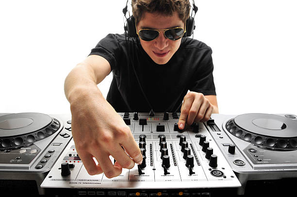 dj - aviator glasses audio imagens e fotografias de stock