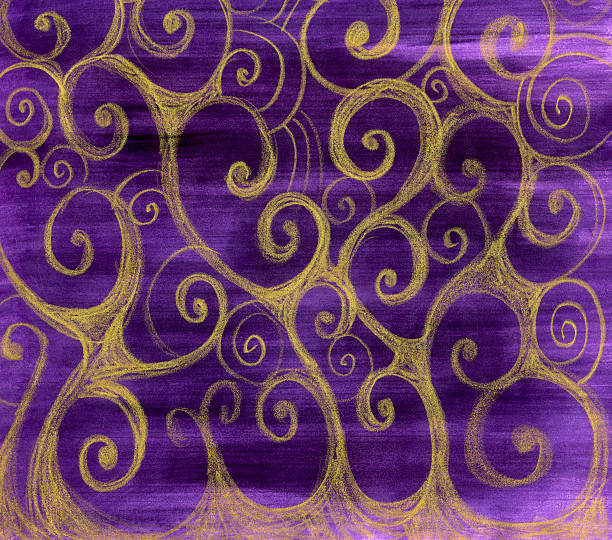 Misty Purple with Golden Spirals vector art illustration