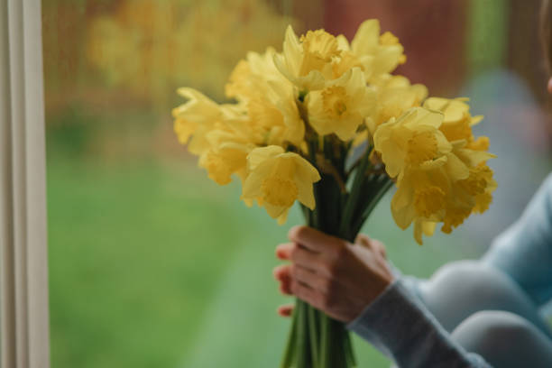 istock Bouquet of daffodils in womans hands. Fresh spring flowers 1746516232