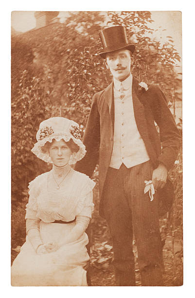 Victorian Wedding Victorian sepia photograph of a young couple on their wedding day.... edwardian style photos stock pictures, royalty-free photos & images