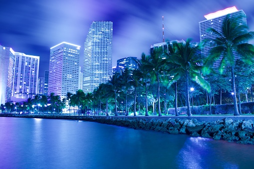 Beautiful downtown Miami skyline at night
