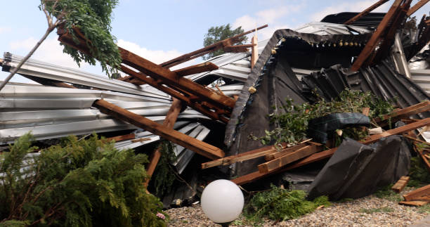 Ruins after a strong wind storm that hit the city, no people
