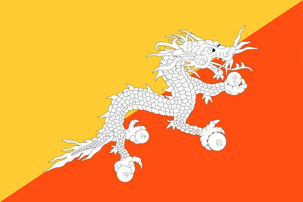 Vector illustration of Bhutan flag. Official colors. Correct proportion