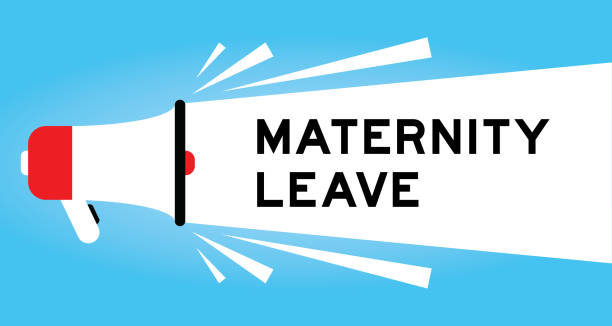 istock Color megaphone icon with word maternity leave in white banner on blue background 1746534052