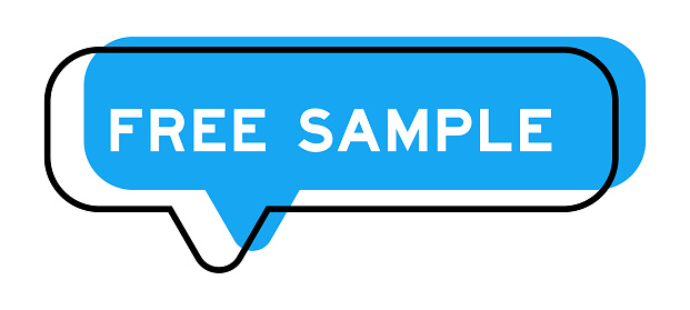 Speech banner and blue shade with word free sample on white background