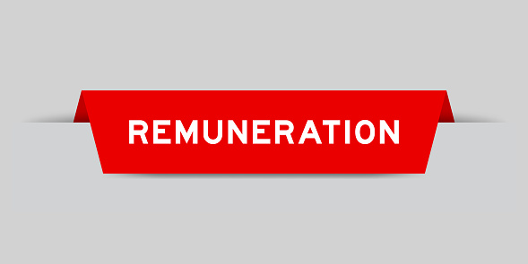 Red color inserted label with word remuneration on gray background