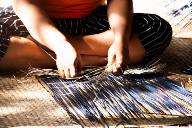 istock Thai craftsmanship technician and professional local artisan knitting wicker unique handmade krachut or sedge products for show and sale in crafts studio workshop at Thale Noi in Phatthalung, Thailand 1746540715