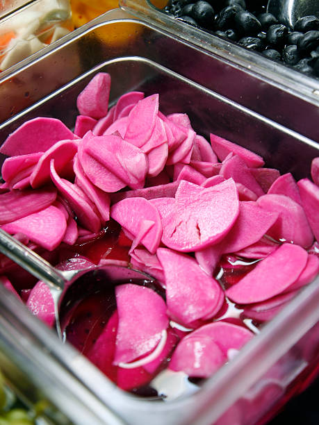 Red turnips Red turnips at the take out store. pickled turnip stock pictures, royalty-free photos & images
