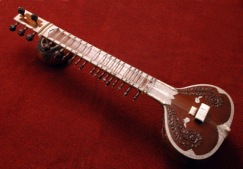 Traditional Indian string instrument, wood and ivory inlay.